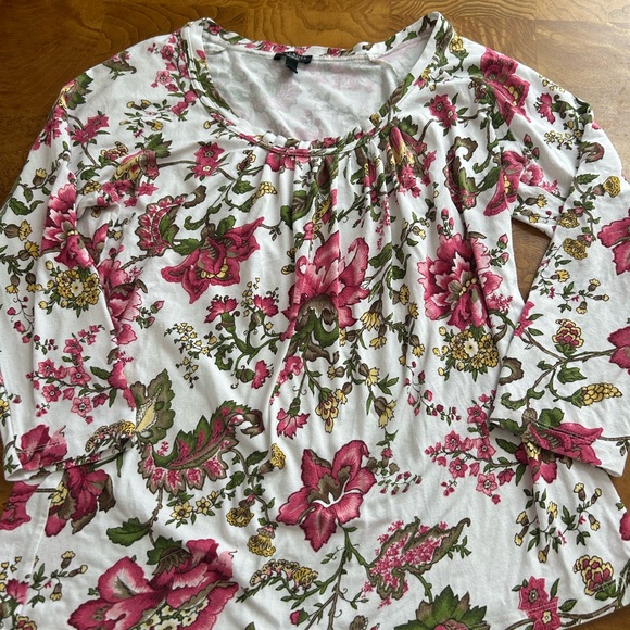 Talbots Pink and Green Floral Long Sleeve Top - Picture 2 of 2